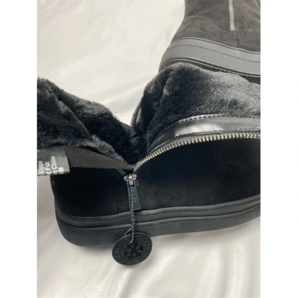 J/SLIDES Trulie Faux Fur-Lined Microsuede Sneaker Booties Black 9